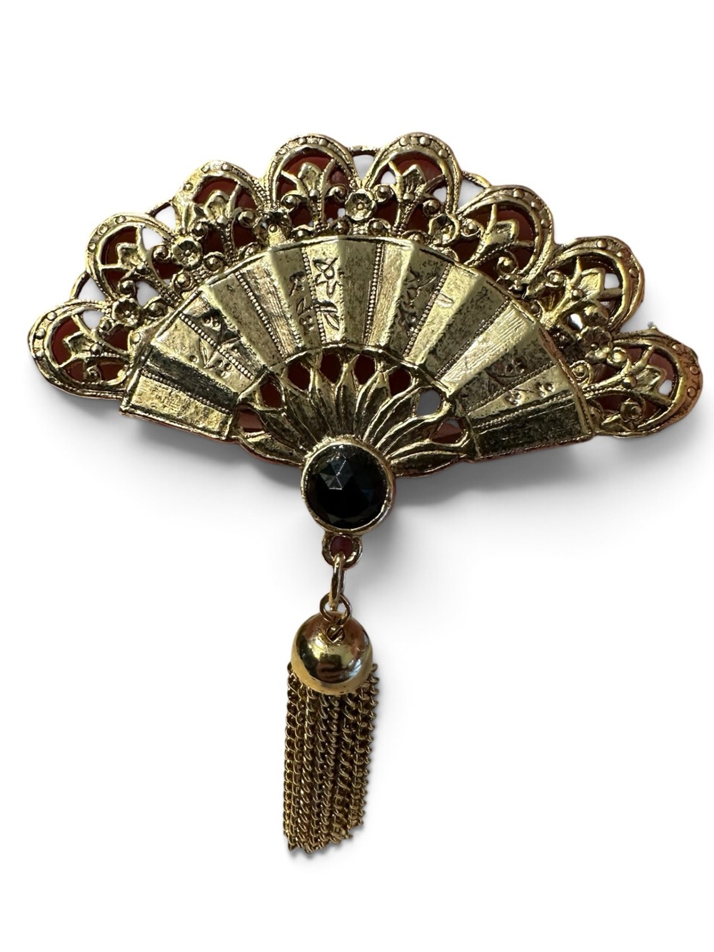 Vintage Gold-Tone Fan Tassel Brooch
